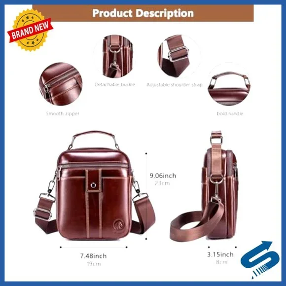 Vintage Leather Crossbody Bag Adjustable Strap Multiple Compartments